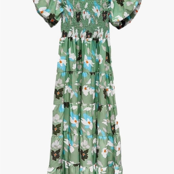 DELI S Puffy Short Sleeve Square Neck Smocked Tiered Ruffle Midi Dress SIZE 8 - Picture 2 of 3